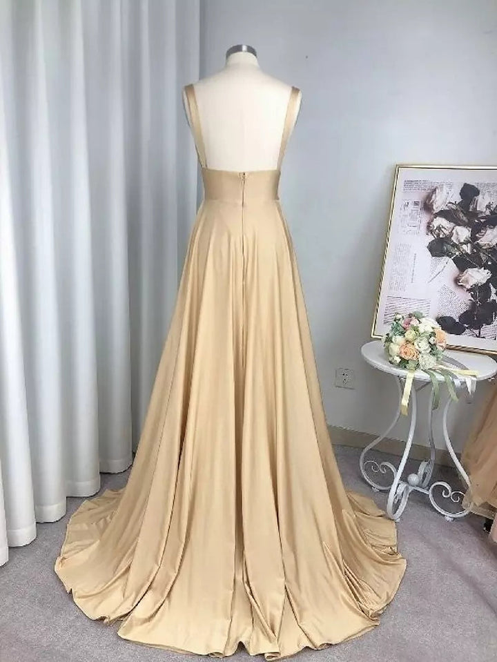 W&W Mode | Geteiltes V-Ausschnitt Brautjungfernkleid Lange Maxi Abend