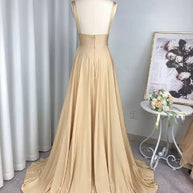 WW | Geteiltes V-Ausschnitt Brautjungfernkleid Lange Maxi Abend