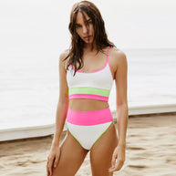 WW | Sport Contrast Gerippt Hochtailliert Brasilianisch Zweiteiliger Bikini Badeanzug