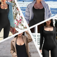 Amari - Langärmeliger Damen-Overall mit quadratischem Ausschnitt und weitem Bein