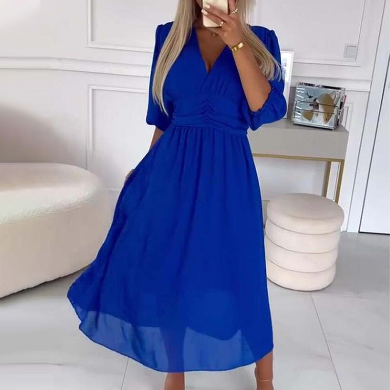W&W Mode | Damen V-Ausschnitt Leichte Chiffon Kleider