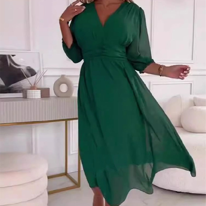 W&W Mode | Damen V-Ausschnitt Leichte Chiffon Kleider