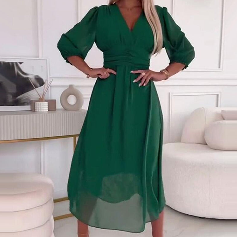 WW | Damen V-Ausschnitt Leichte Chiffon Kleider