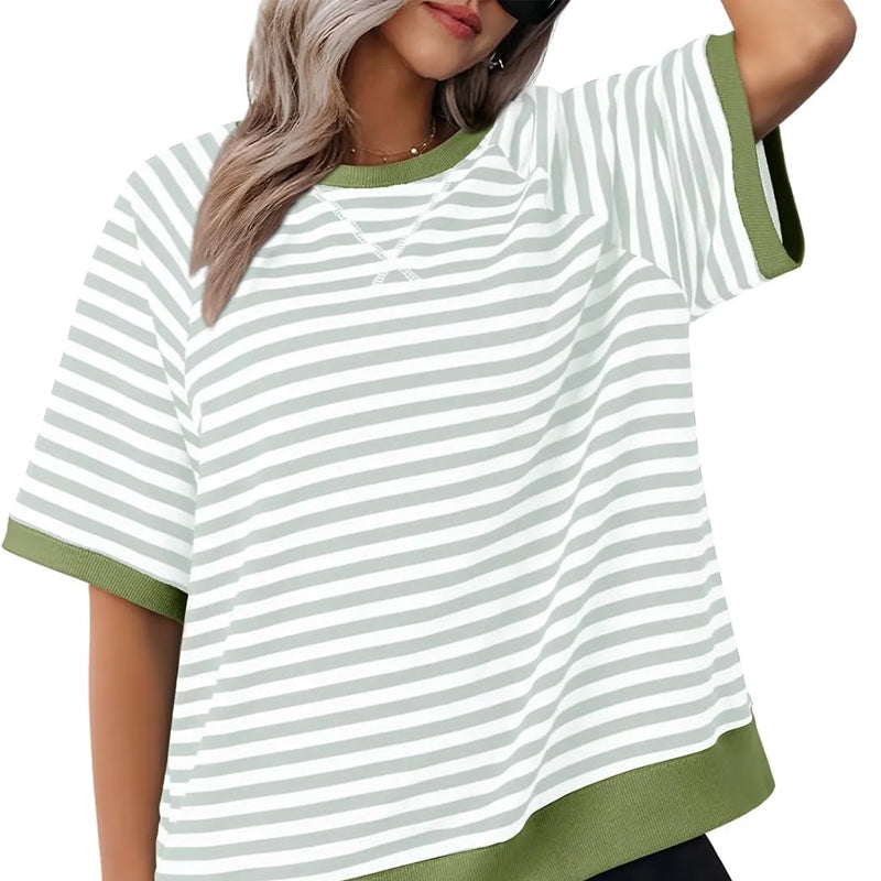 Damen T-Shirt mit Streifenmuster in kontrastierenden Farbkombinationen