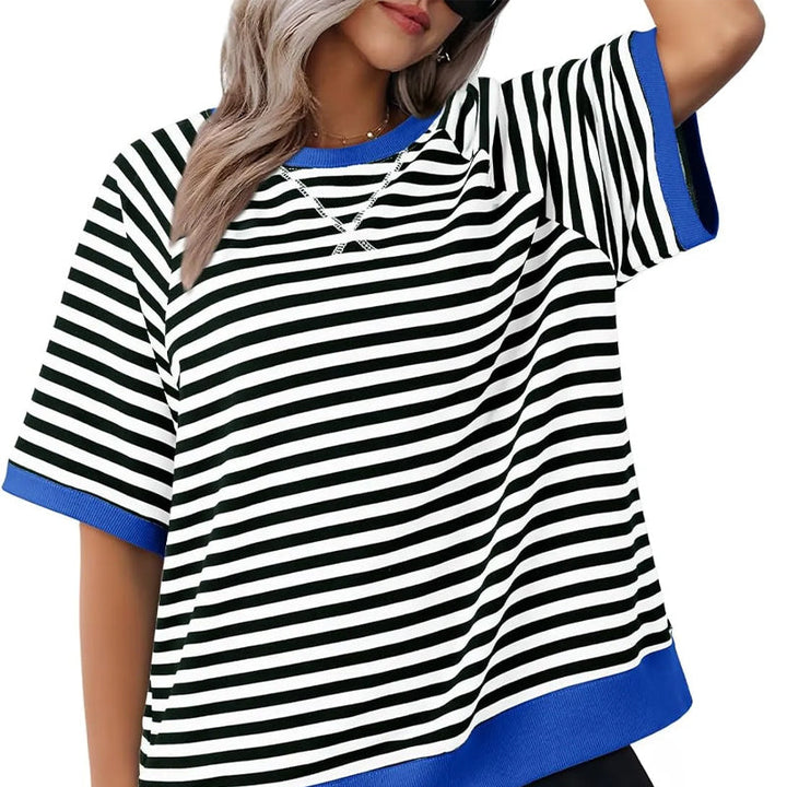 Damen T-Shirt mit Streifenmuster in kontrastierenden Farbkombinationen