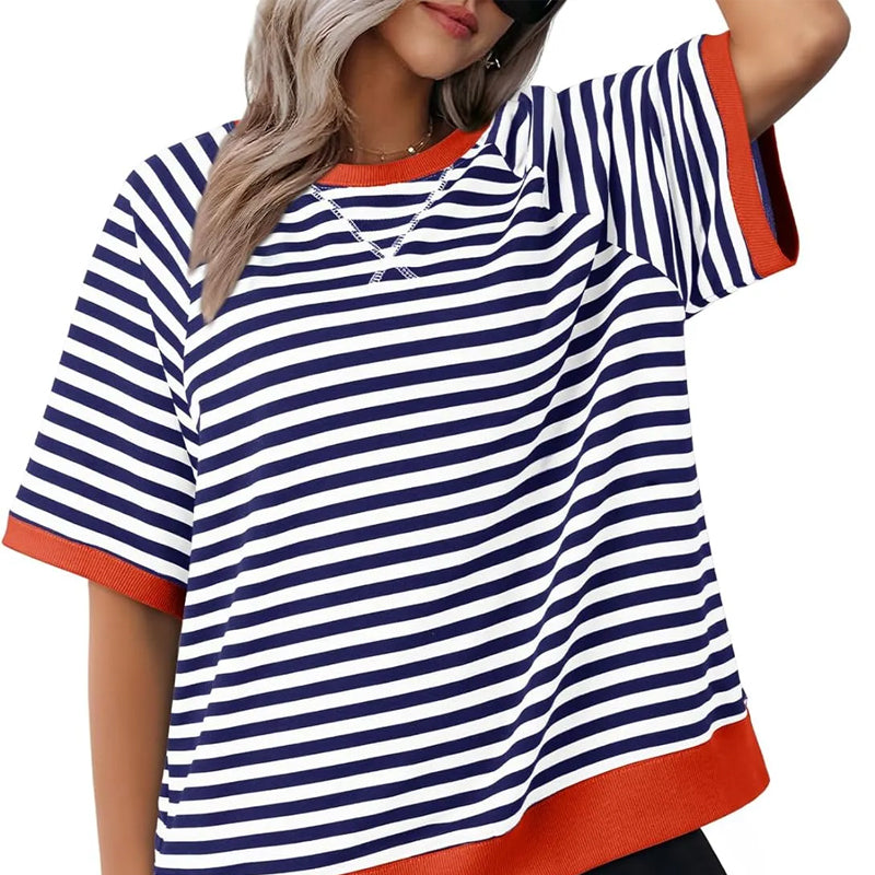 Damen T-Shirt mit Streifenmuster in kontrastierenden Farbkombinationen