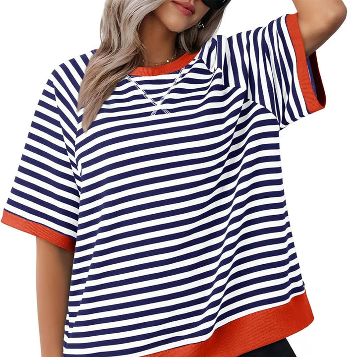 Damen T-Shirt mit Streifenmuster in kontrastierenden Farbkombinationen