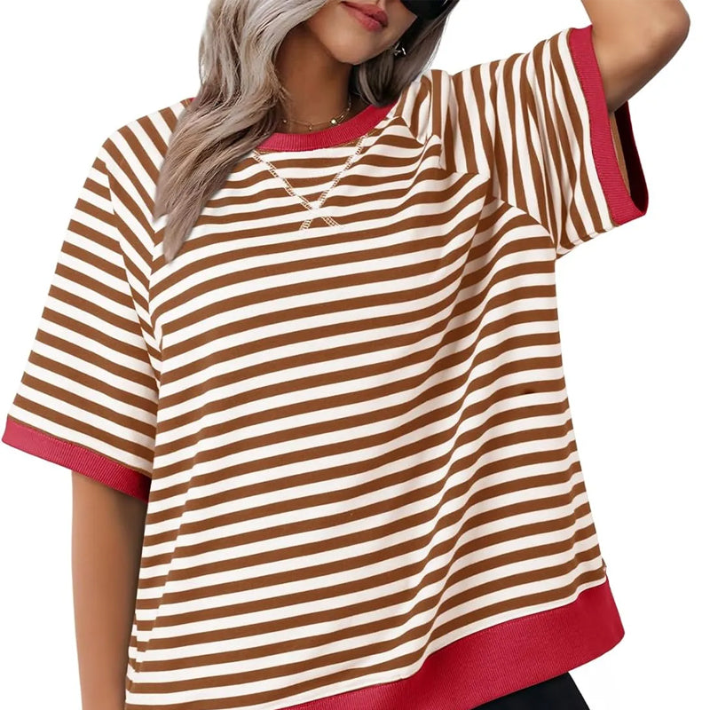 Damen T-Shirt mit Streifenmuster in kontrastierenden Farbkombinationen