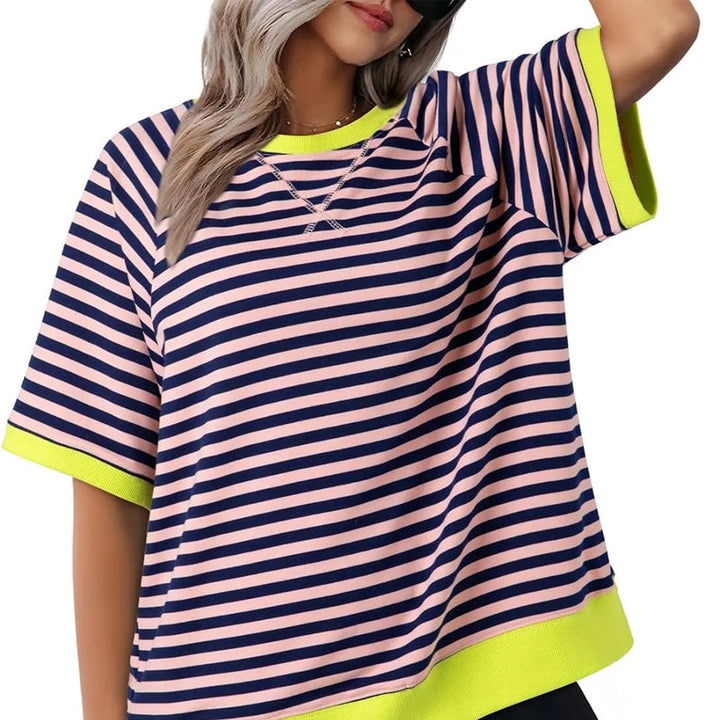 Damen T-Shirt mit Streifenmuster in kontrastierenden Farbkombinationen