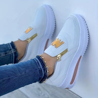 WW | Damen Slip on Sneakers mit Goldenen Reißverschlüssen und Erhöhtem Absatz