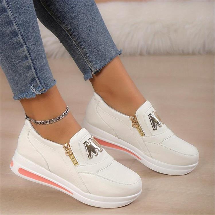 WW | Damen Slip on Sneakers mit Goldenen Reißverschlüssen und Erhöhtem Absatz