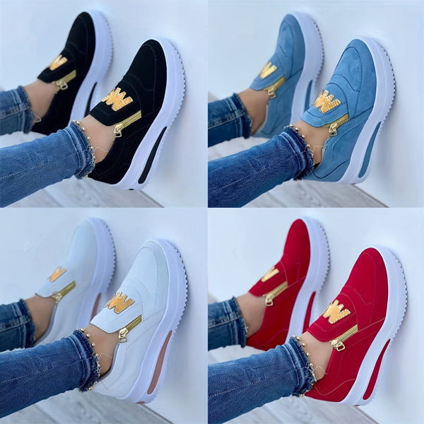 WW | Damen Slip on Sneakers mit Goldenen Reißverschlüssen und Erhöhtem Absatz
