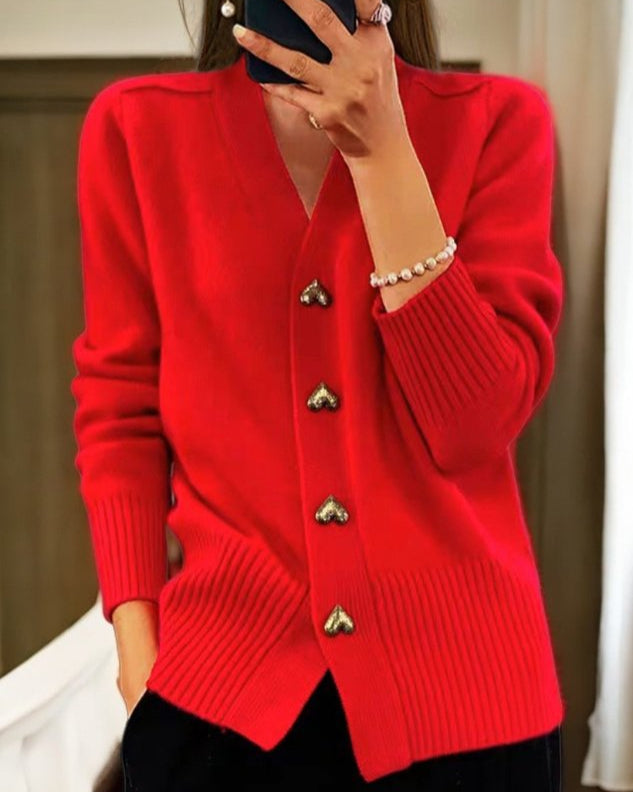 W&W Mode | Elegante Strickjacke Mit Herzknöpfen