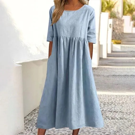 WW | Luftiges Baumwollkleid Mit Tasche