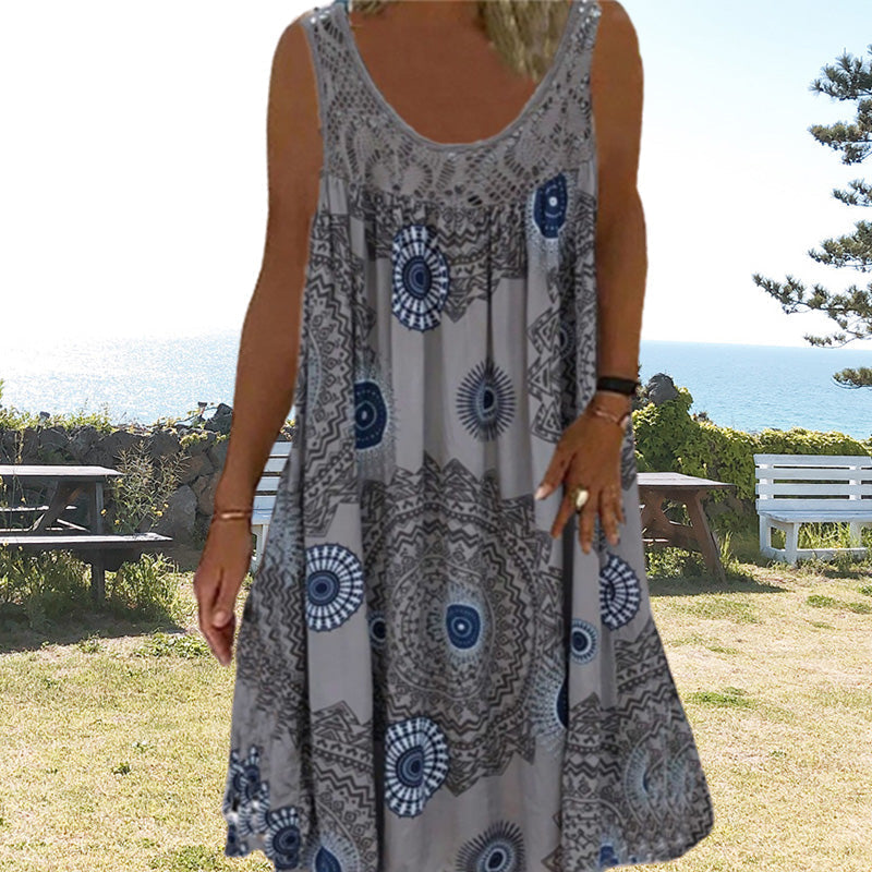W&W Mode | Luftiges Sommerkleid Mit Print & O-Ausschnitt