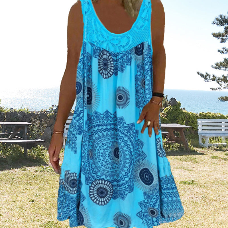 W&W Mode | Luftiges Sommerkleid Mit Print & O-Ausschnitt