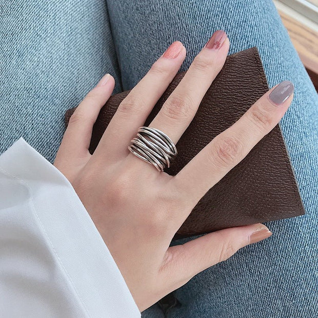WW | Silber Verstellbarer Ring in Lagen