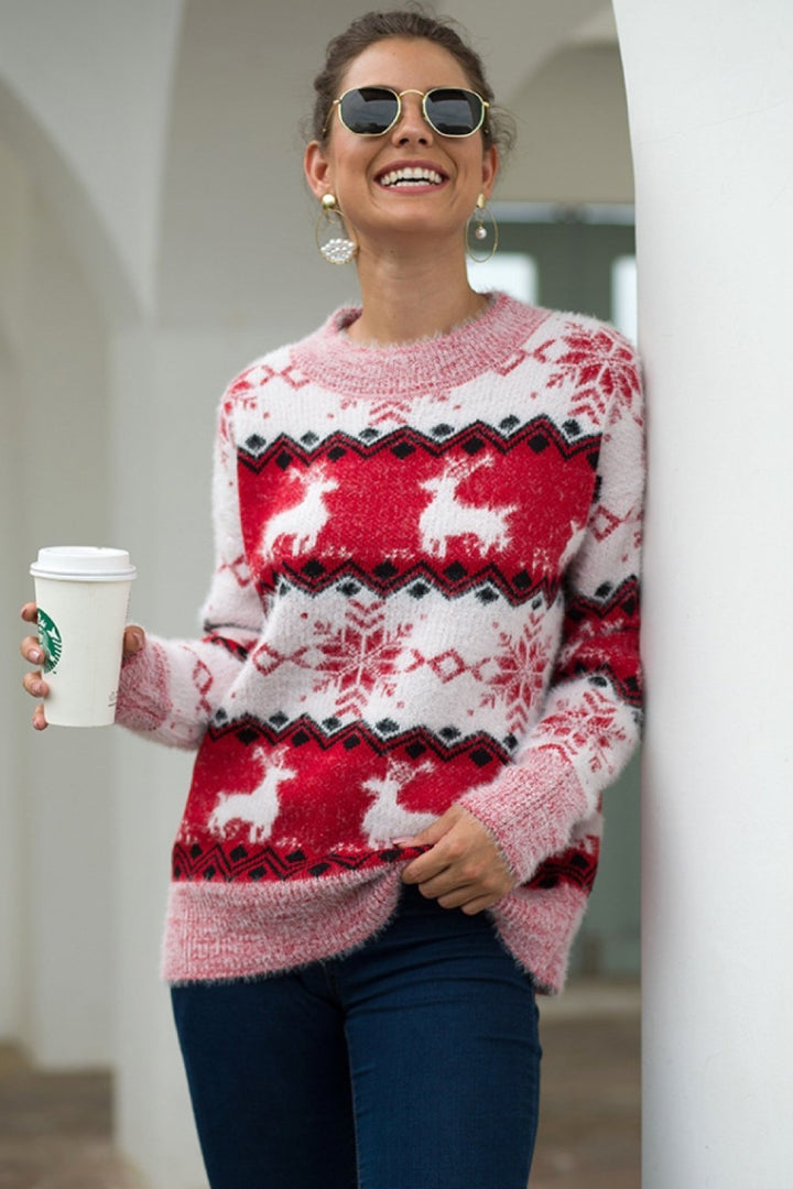 W&W Mode Streifen Weihnachten Schneereh Pullover