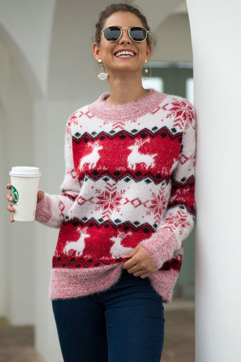 WW Streifen Weihnachten Schneereh Pullover