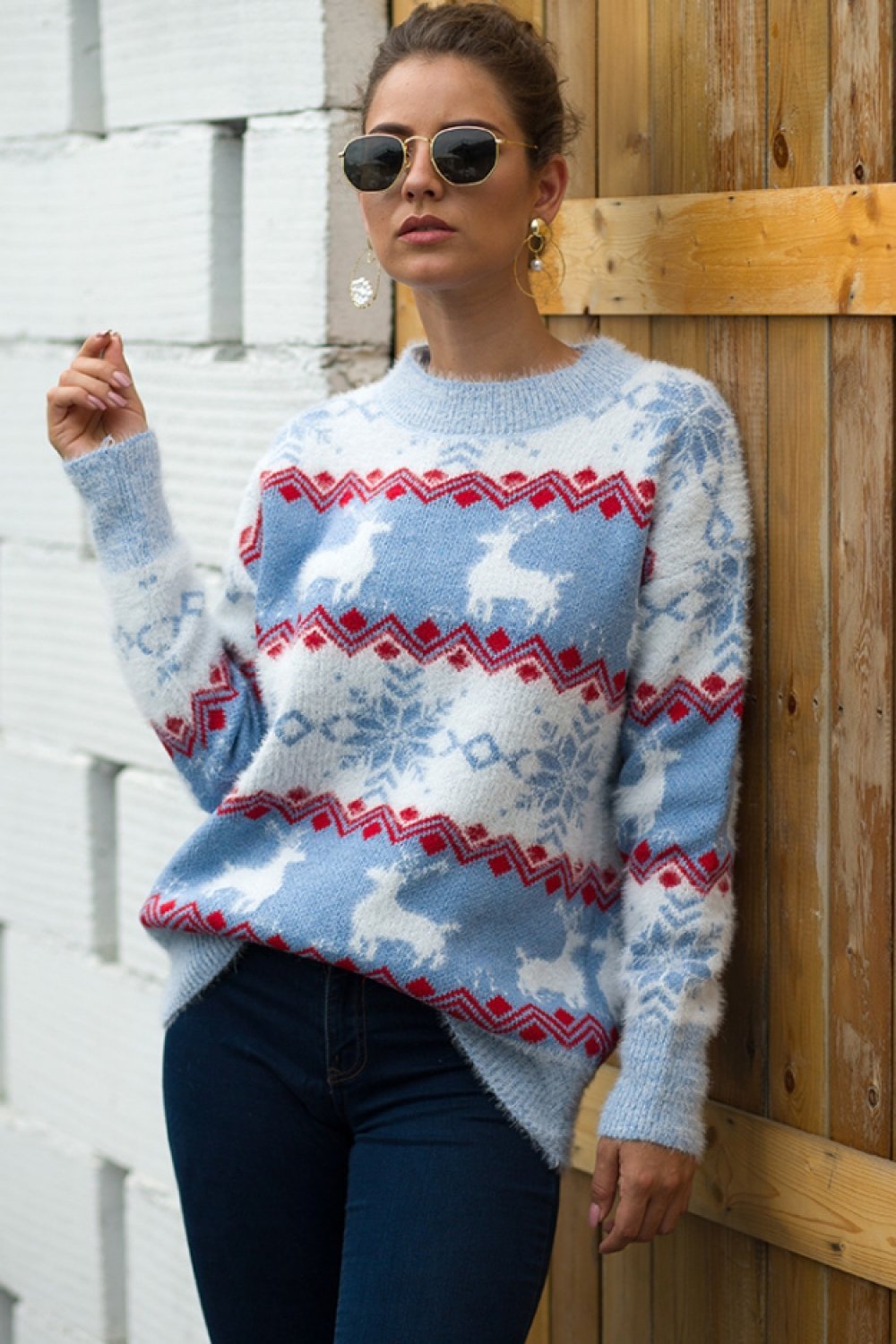 WW Streifen Weihnachten Schneereh Pullover