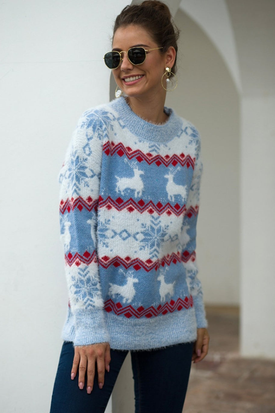 WW Streifen Weihnachten Schneereh Pullover