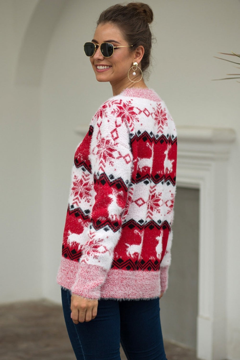 WW Streifen Weihnachten Schneereh Pullover