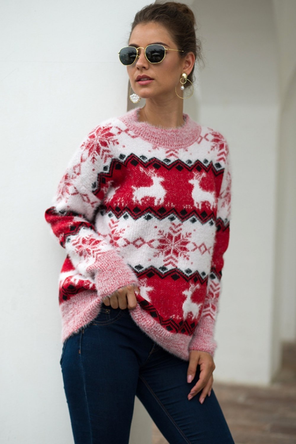 WW Streifen Weihnachten Schneereh Pullover