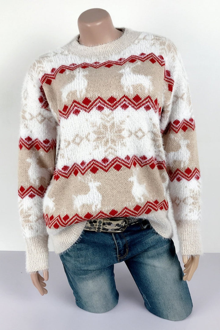 W&W Mode Streifen Weihnachten Schneereh Pullover