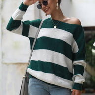 WW Gestreifter Langärmeliger Lockerer Pullover