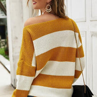 WW Gestreifter Langärmeliger Lockerer Pullover