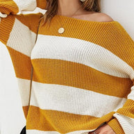 WW Gestreifter Langärmeliger Lockerer Pullover