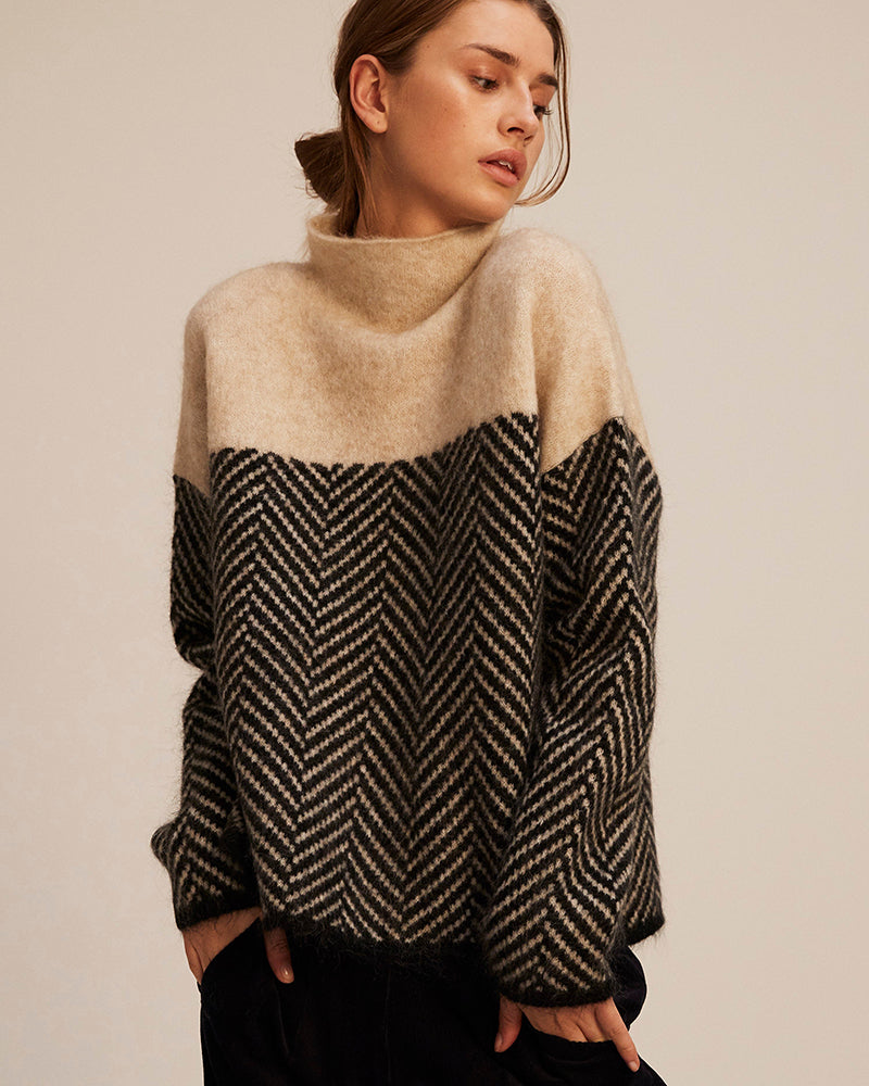WW | Damen Rollkragenpullover mit Zweifarbdesign