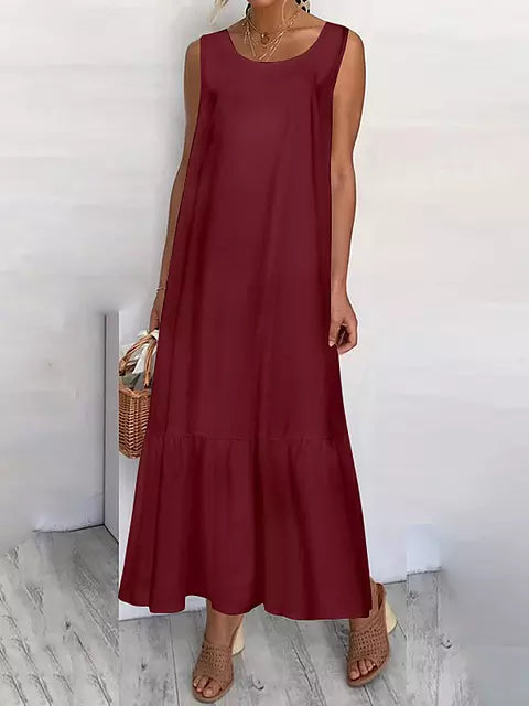 WW | Sommermode Sonnenkleid Einfarbig Elegant Festkleid Lässiges Maxikleid