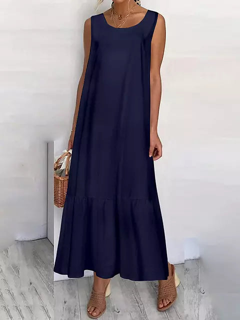 WW | Sommermode Sonnenkleid Einfarbig Elegant Festkleid Lässiges Maxikleid