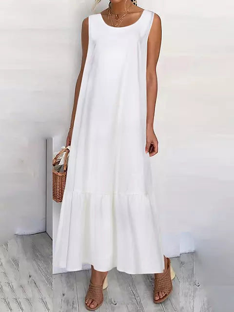 WW | Sommermode Sonnenkleid Einfarbig Elegant Festkleid Lässiges Maxikleid