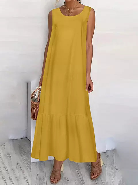 WW | Sommermode Sonnenkleid Einfarbig Elegant Festkleid Lässiges Maxikleid