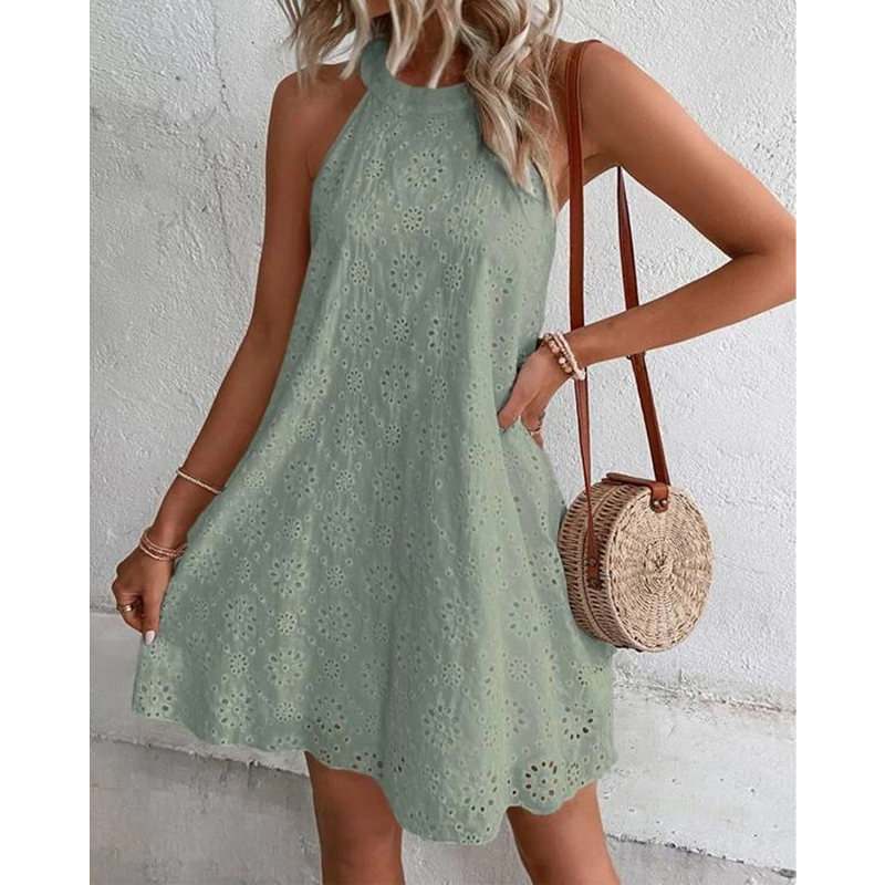 WW | Sommer Frauen O-Ausschnitt Sexy Schmal Weiß Mini Kleid