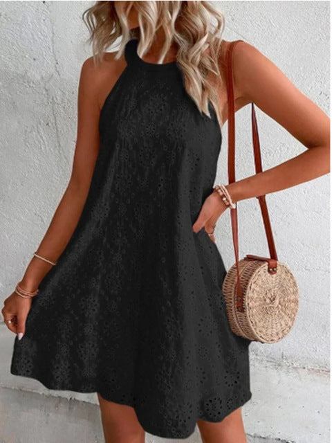 WW | Sommer Frauen O-Ausschnitt Sexy Schmal Weiß Mini Kleid
