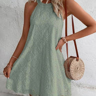 WW | Sommer Frauen O-Ausschnitt Sexy Schmal Weiß Mini Kleid