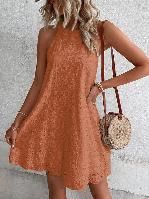 WW | Sommer Frauen O-Ausschnitt Sexy Schmal Weiß Mini Kleid