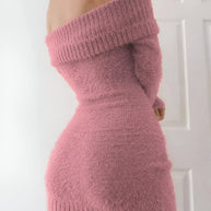 WW | Sexy Französisches Strick-Pink Y2K Vintage Winterkleid