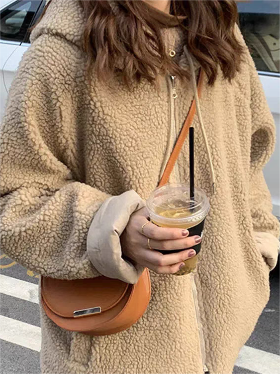 WW | Einfarbige Wendbare Jacke Mit Kapuze Und Reißverschluss