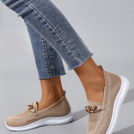 WW - Atmungsaktive Slip-On-Loafer aus Mesh für Damen mit Kettendekor | Leichte, lässige Slip-On-Loafer für Damen