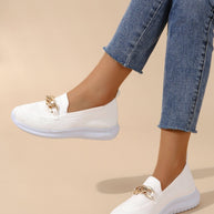 WW - Atmungsaktive Slip-On-Loafer aus Mesh für Damen mit Kettendekor | Leichte, lässige Slip-On-Loafer für Damen