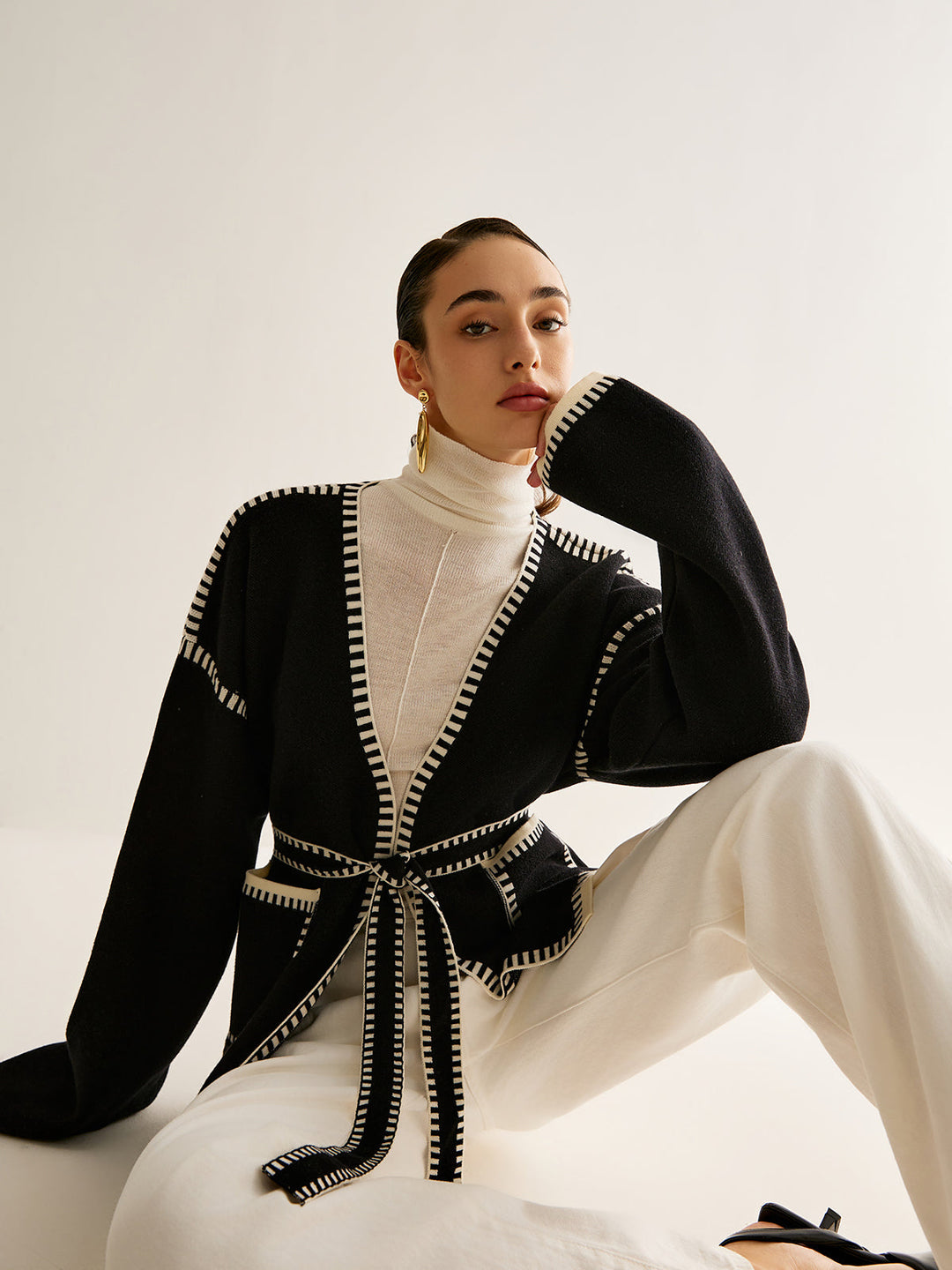 W&W Mode | Gebundene Strickjacke mit Gürtel für Frauen
