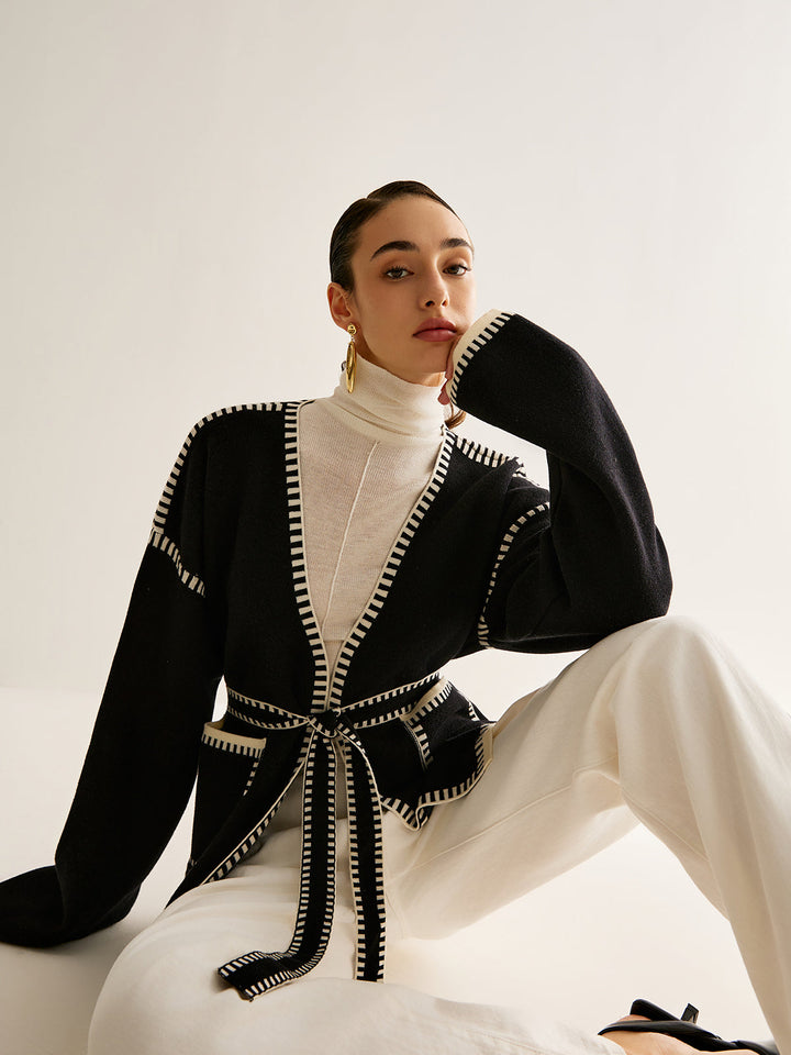 W&W Mode | Gebundene Strickjacke mit Gürtel für Frauen