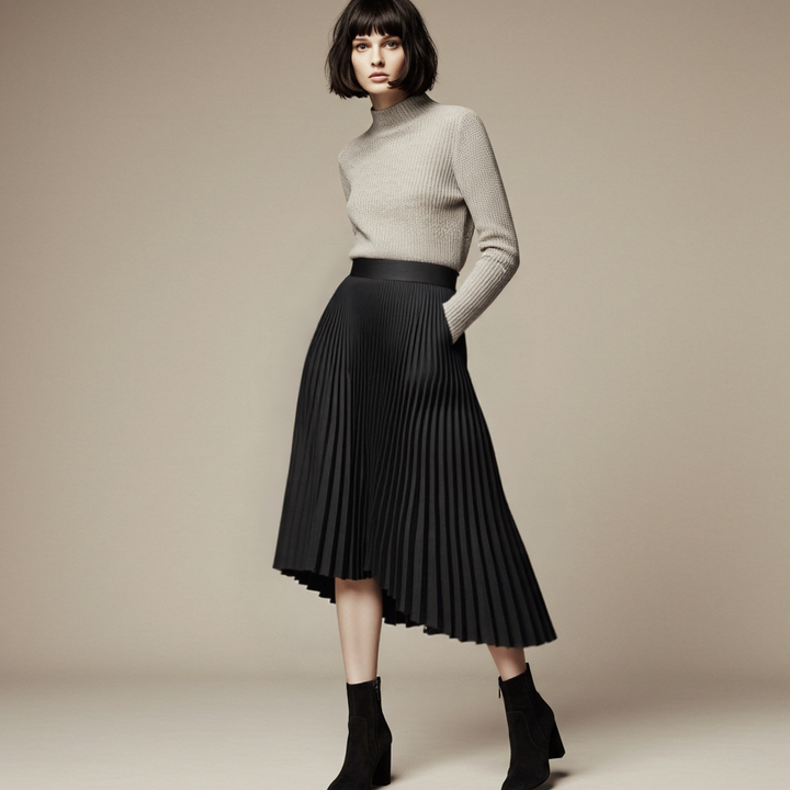 W&W Mode Markendesigner Damen Eleganter Schicker Solider Plisseerock Hohe Taille Luxusmode