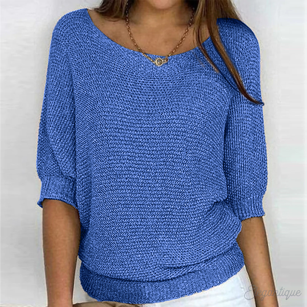 Damen-Langarmpullover mit Rundhalsausschnitt und luftiger Strickoptik