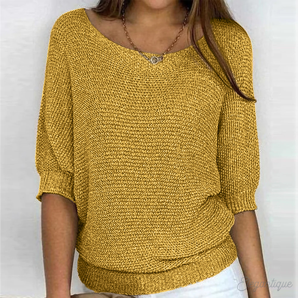Damen-Langarmpullover mit Rundhalsausschnitt und luftiger Strickoptik