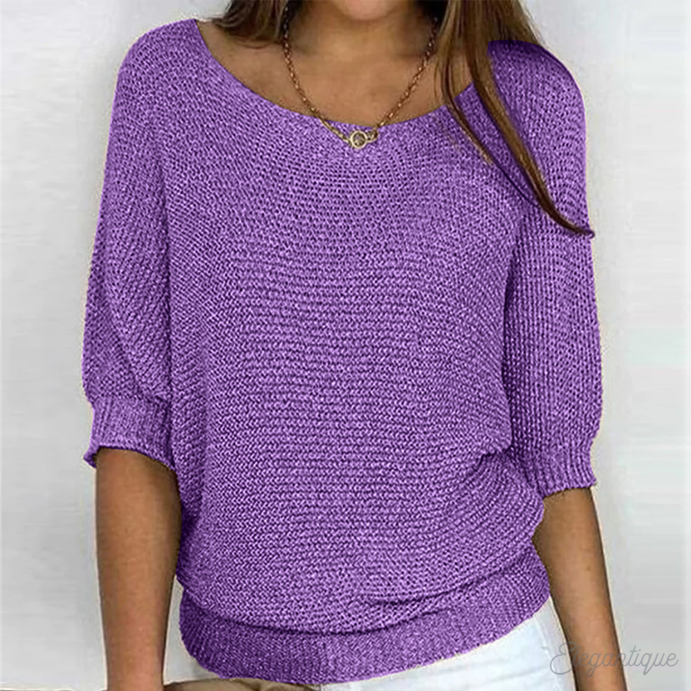 Damen-Langarmpullover mit Rundhalsausschnitt und luftiger Strickoptik